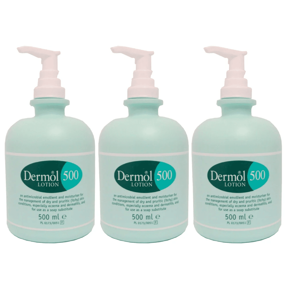 3 x Dermol 500 - Lotion Moisturiser Soap Substitute Antimicrobial Emollient