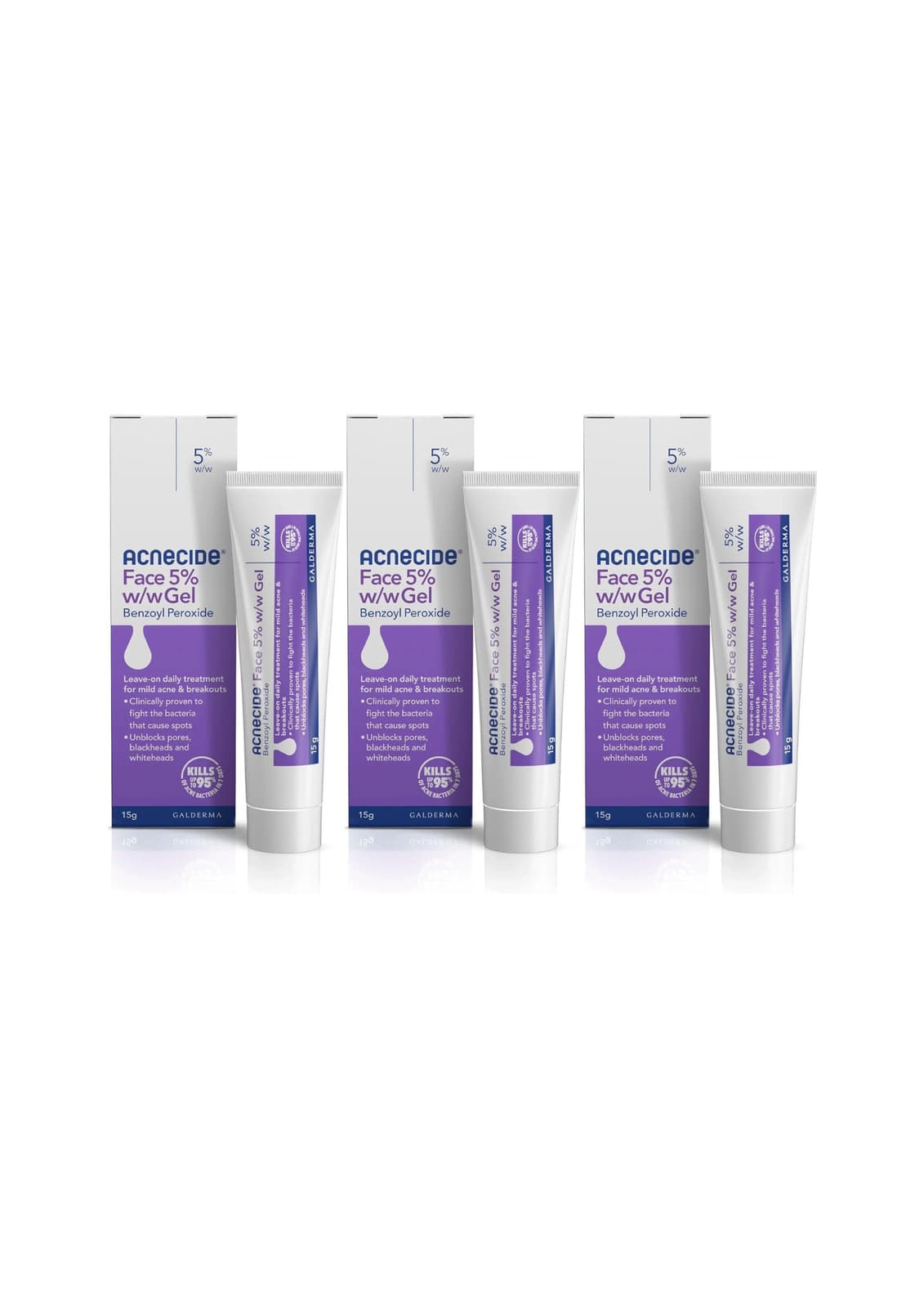 ACNECIDE TOPICAL AQUEOUS GEL ACNE FACE 5% WW GEL 3 x 15g