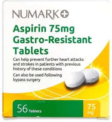 Aspirin 75mg Gastro-Resistant Tablets 56 - Numark Brands Vary