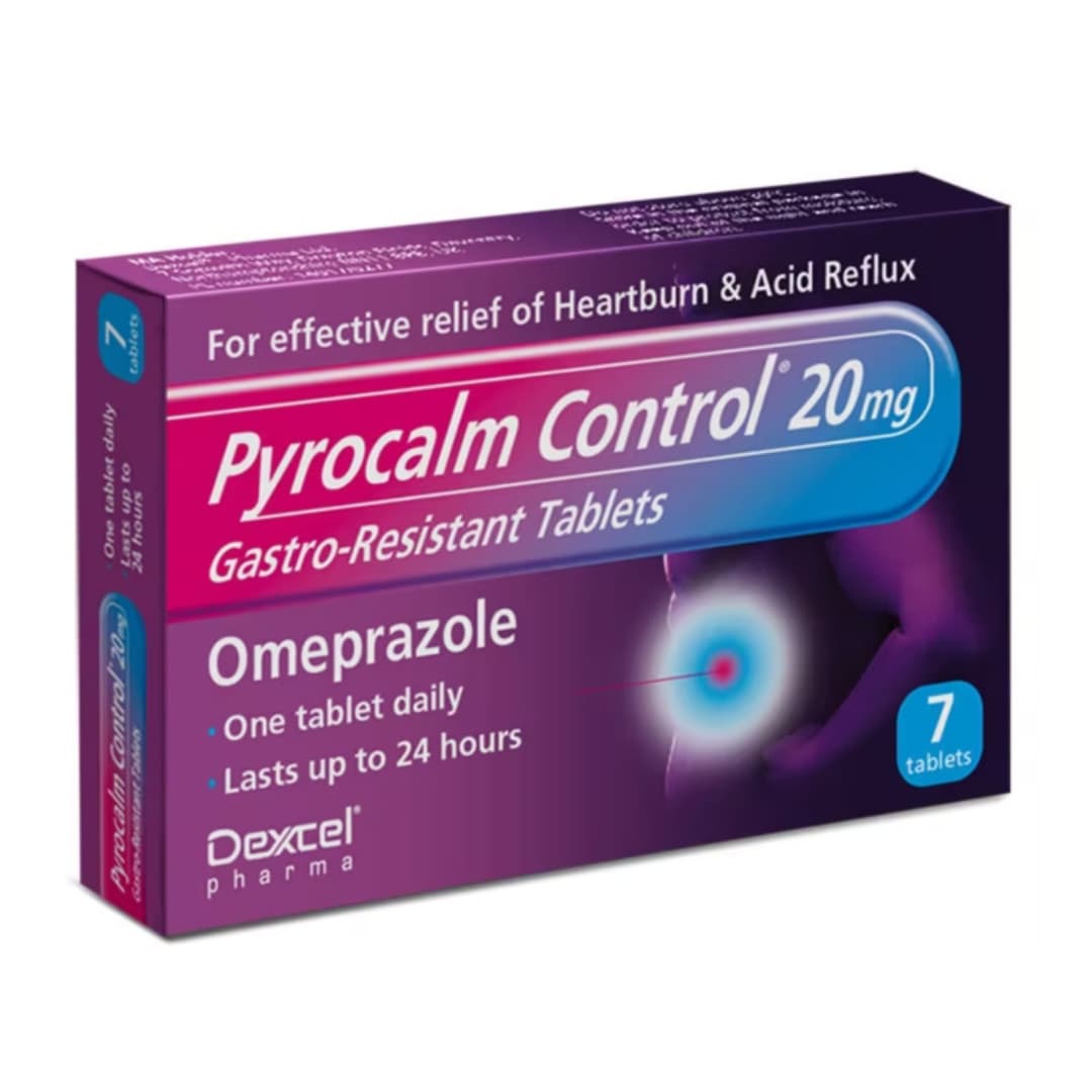 Pyrocalm Control 20mg OmeprazoleGastro-Resistant Heartburn Acid Reflux 7 Tablet