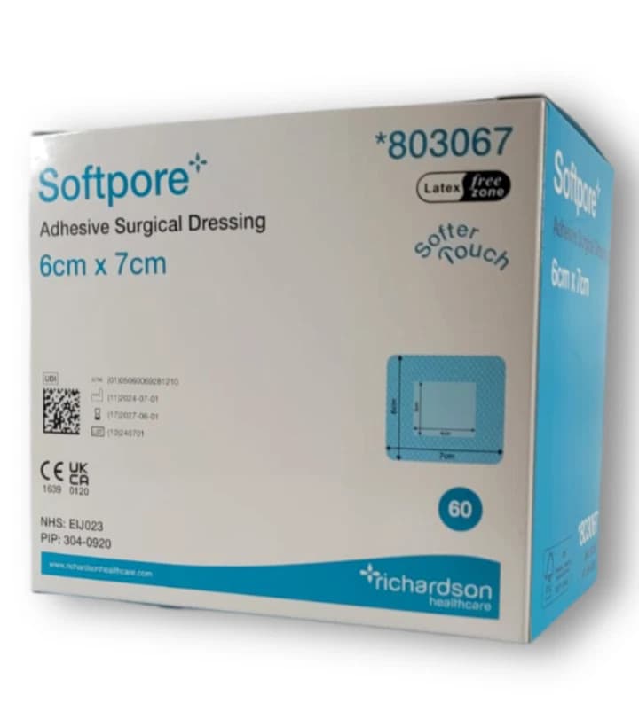 Softpore Adhesive Surgical Dressing 6cm x 7 cm - 60 dressings - Burn & wound