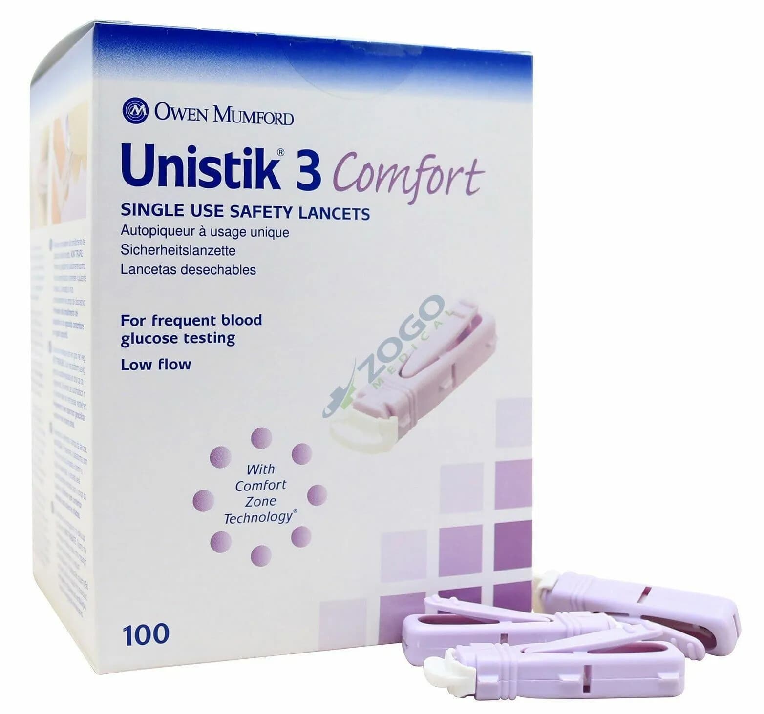 Unistik 3 Comfort Safety Lancets 100's Diabetic Single use Blood Glucose Testing
