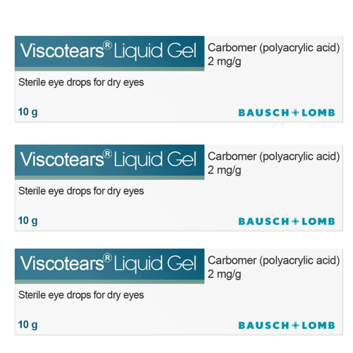Visco tears 0.2% liquid gel 10g sterile drops for dry eyes (3 Tubes)