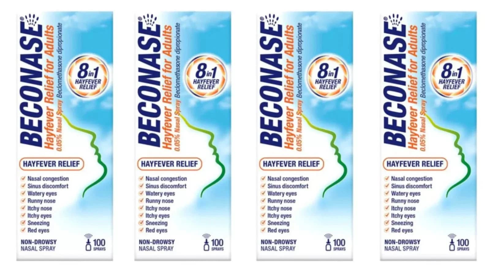x4 Beconase Hayfever Relief Congestion Adult Nasal Spray 100 sprays
